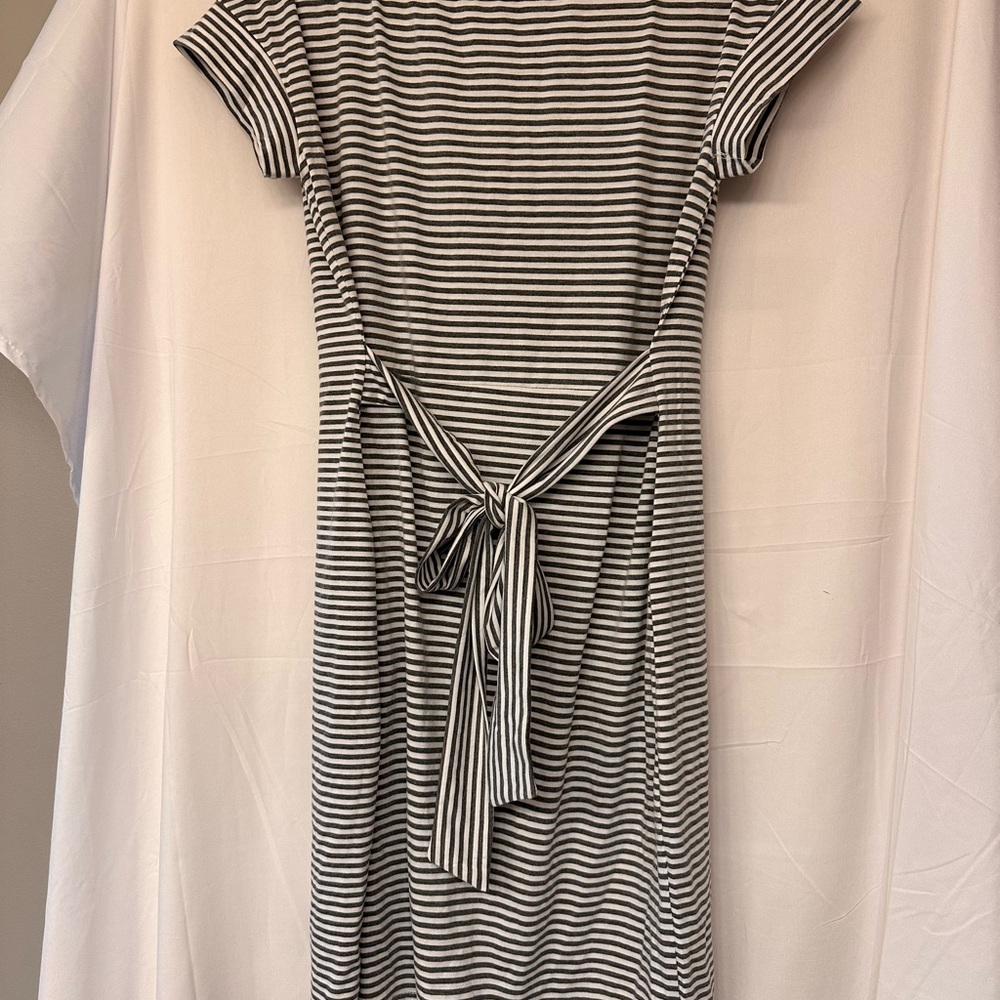 Black and White Tie Front Sheath Midi Dress